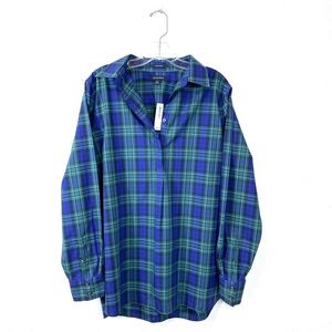 Land’s End Modern MacCallum Tartan No Iron Supima Cotton Poplin Top Size 14